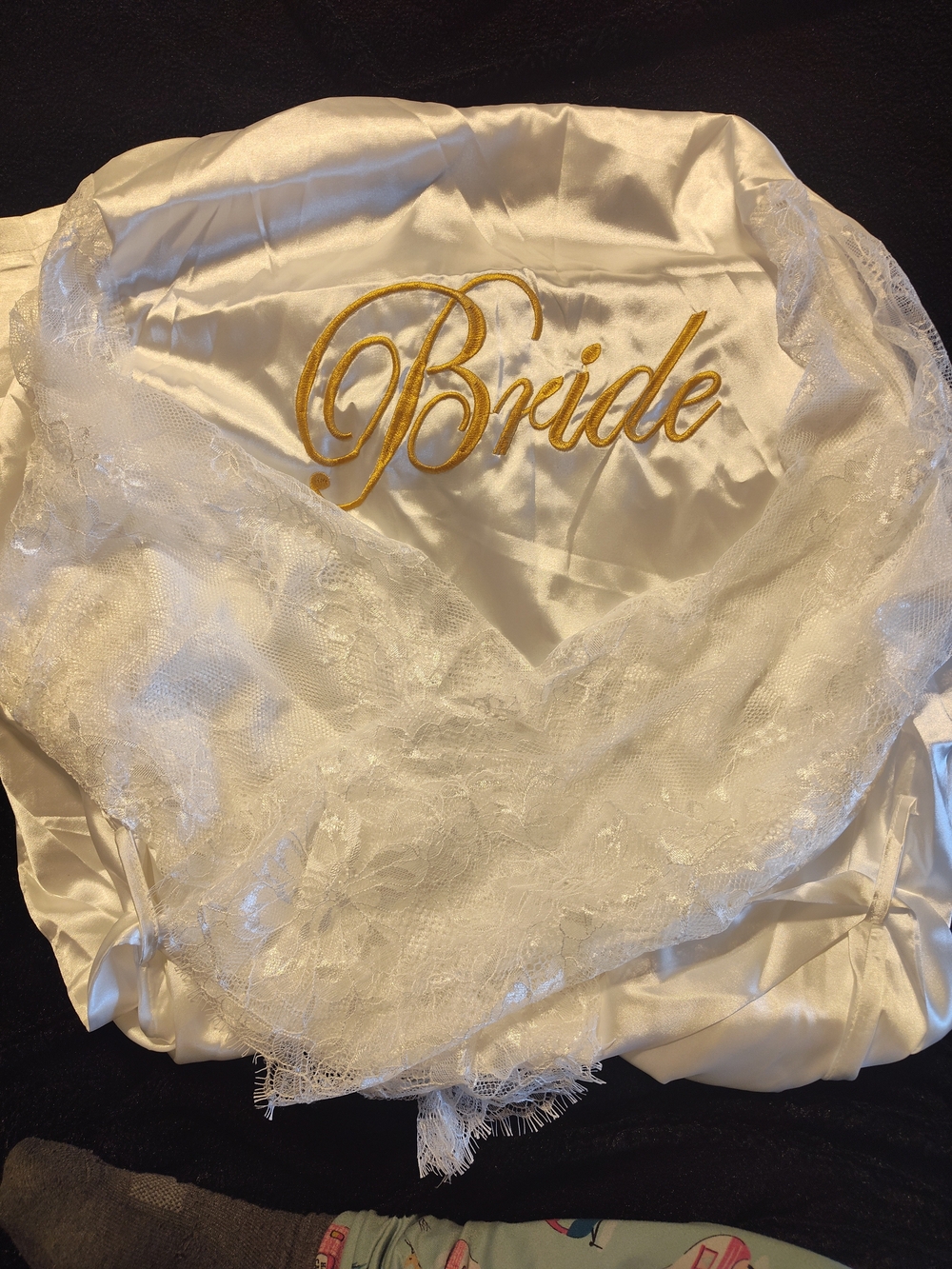 Ivory Satin Bride Robe with Gold Script - Picture 1 of 1